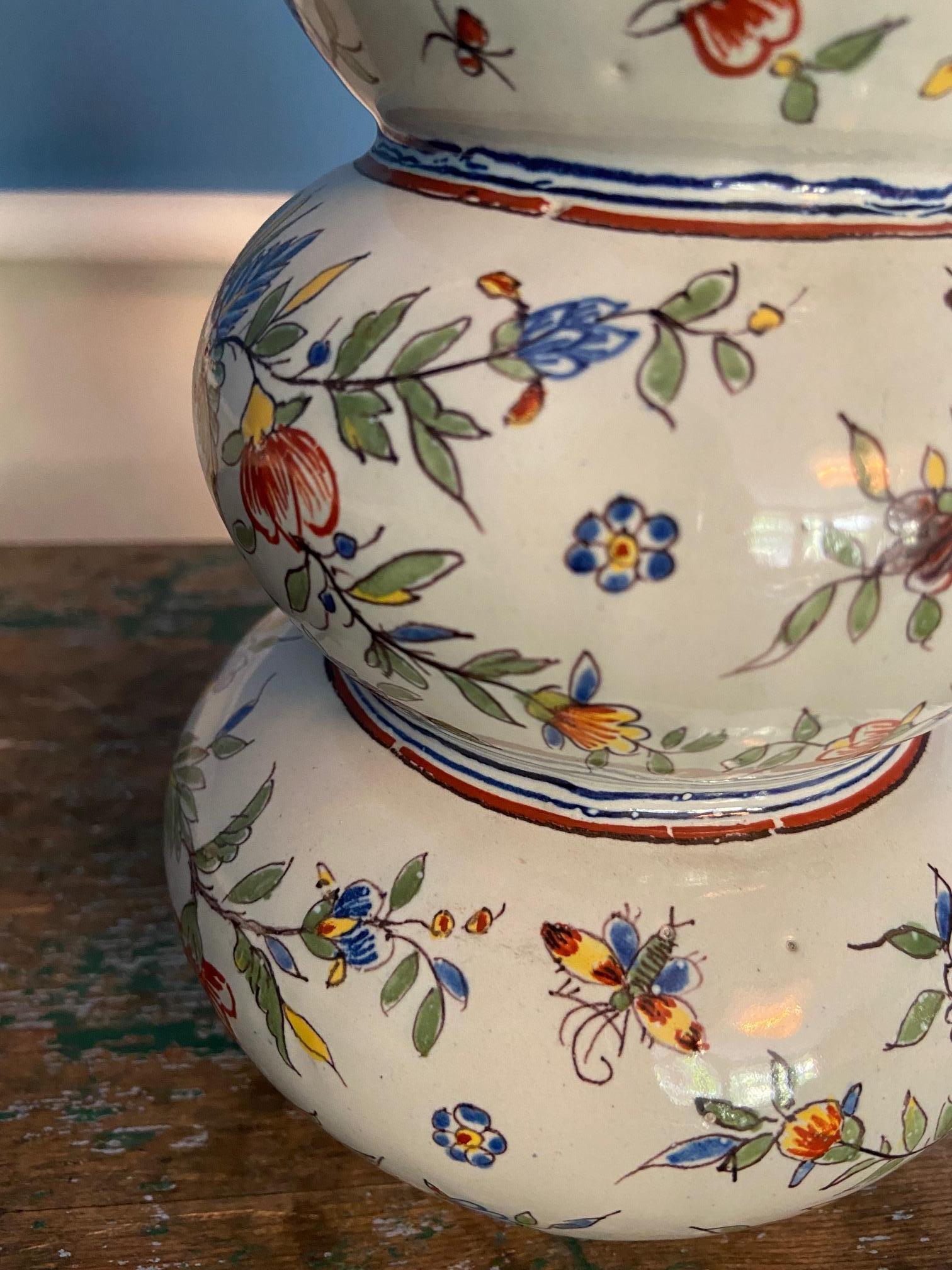 Vintage Ceramic Flower Painted Vase, France, 19th Century In Good Condition In Copenhagen K, DK