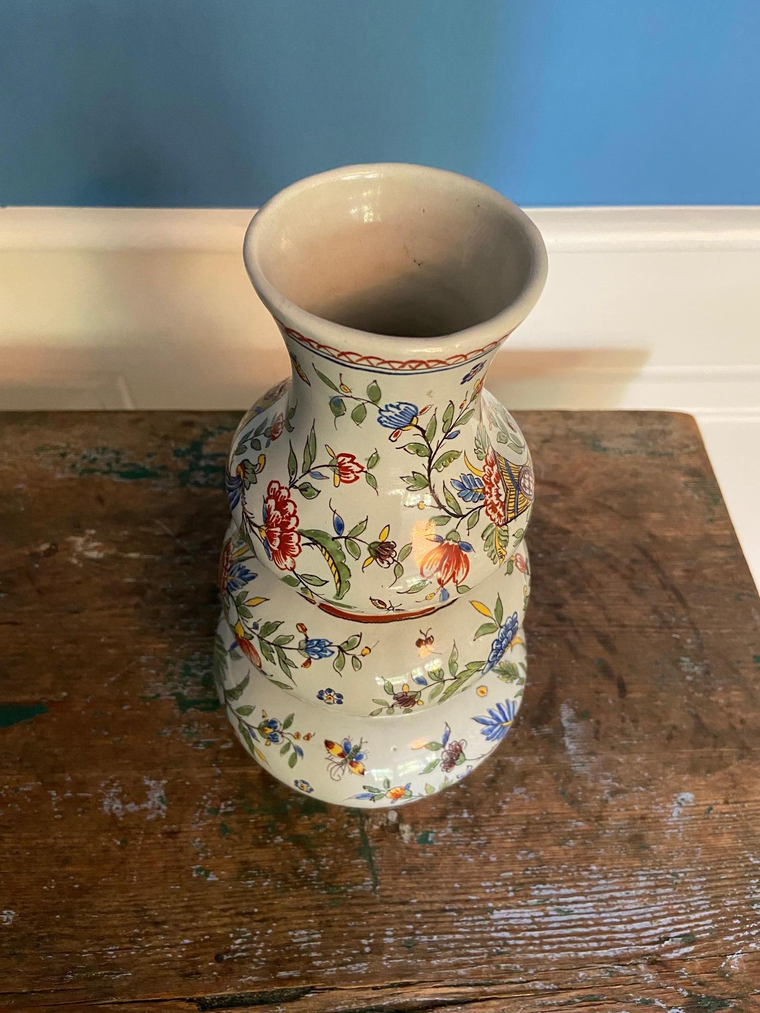 Vintage Ceramic Flower Painted Vase, France, 19th Century 1