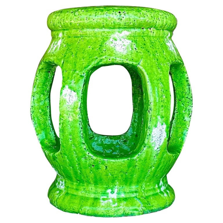 Vintage Ceramic Garden Stool With Green Glaze For Sale at 1stDibs