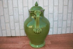 Vintage Ceramic Green Amphora Shaped Vase with Removable Lid