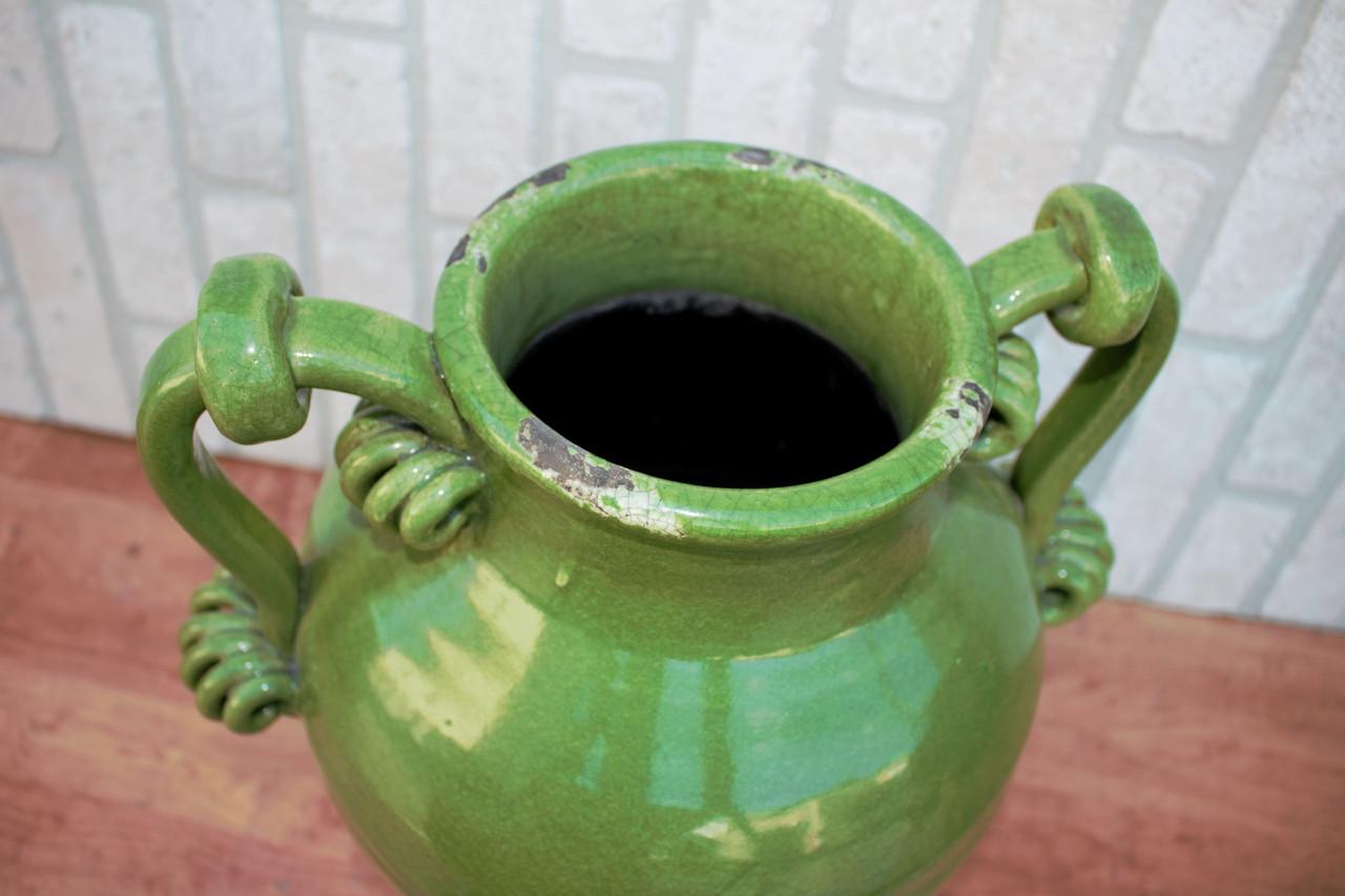 Vintage Keramik Grün Amphora Shaped Vase mit abnehmbarem Deckel (Unbekannt) im Angebot