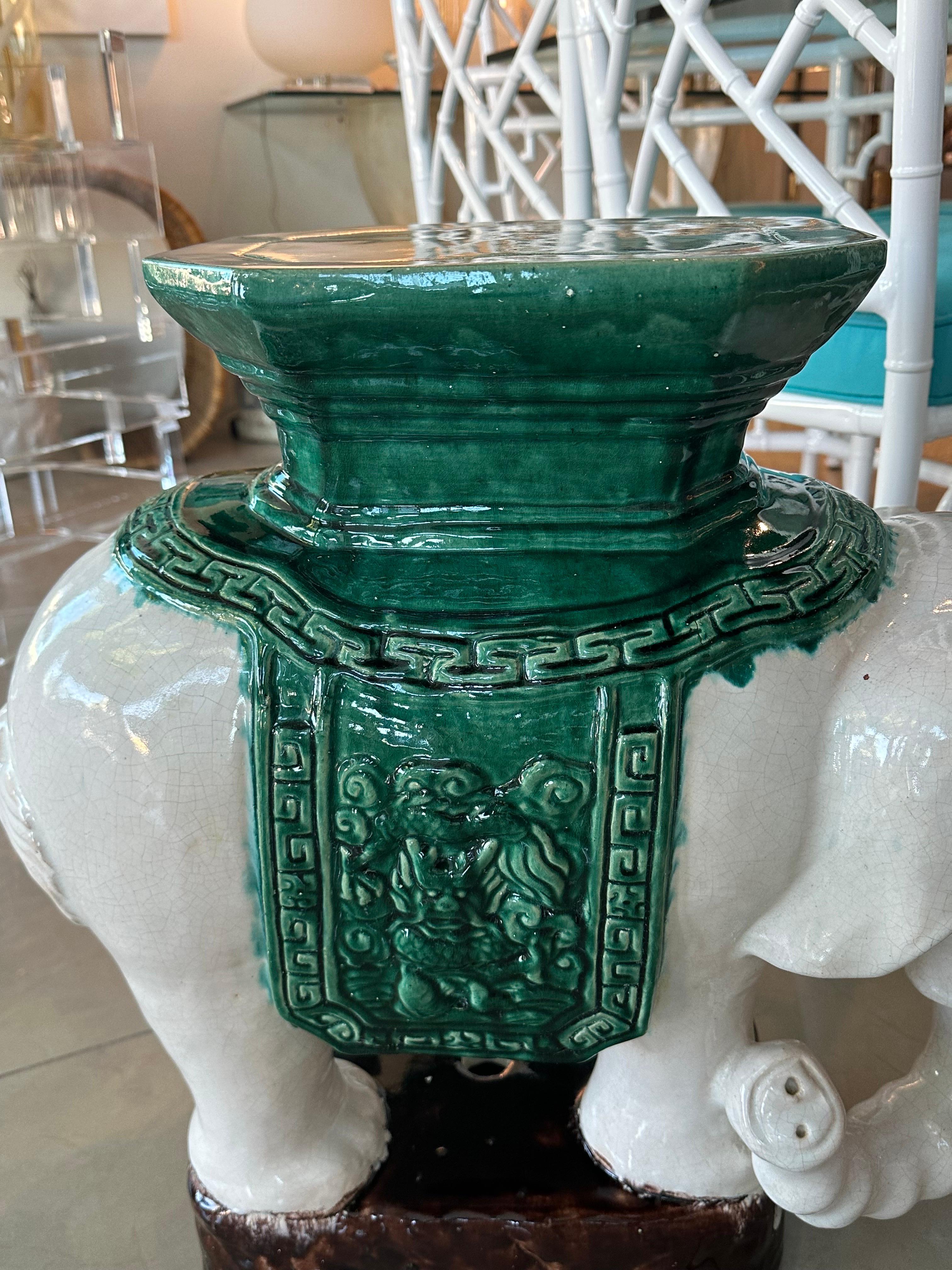 Vintage Ceramic Green Elephant Garden Stool Stand Drink Table Seat Hong Kong  For Sale 1
