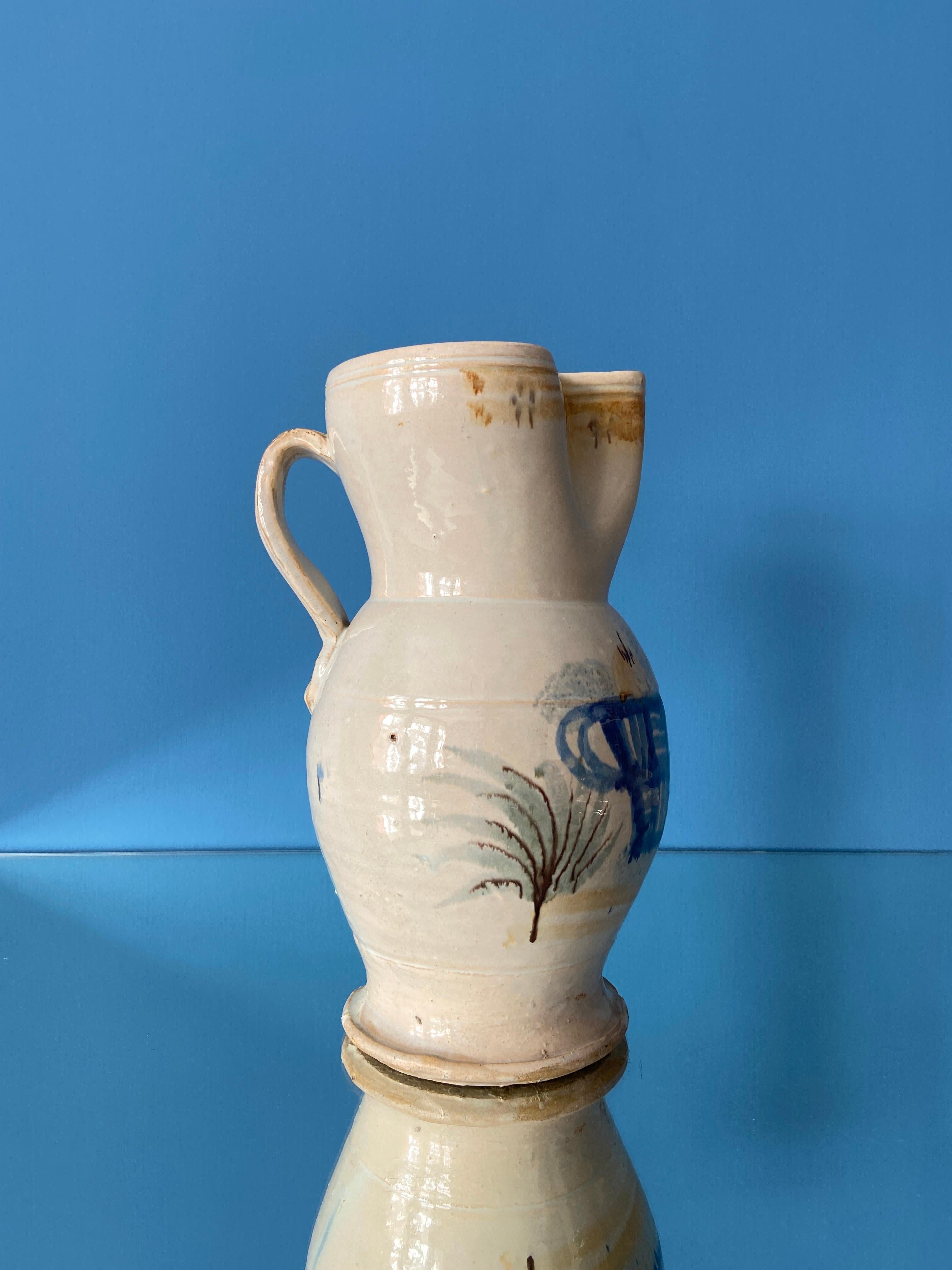 Italiano Brocca di Grottaglie in ceramica vintage con decorazioni, Italia, XIX secolo