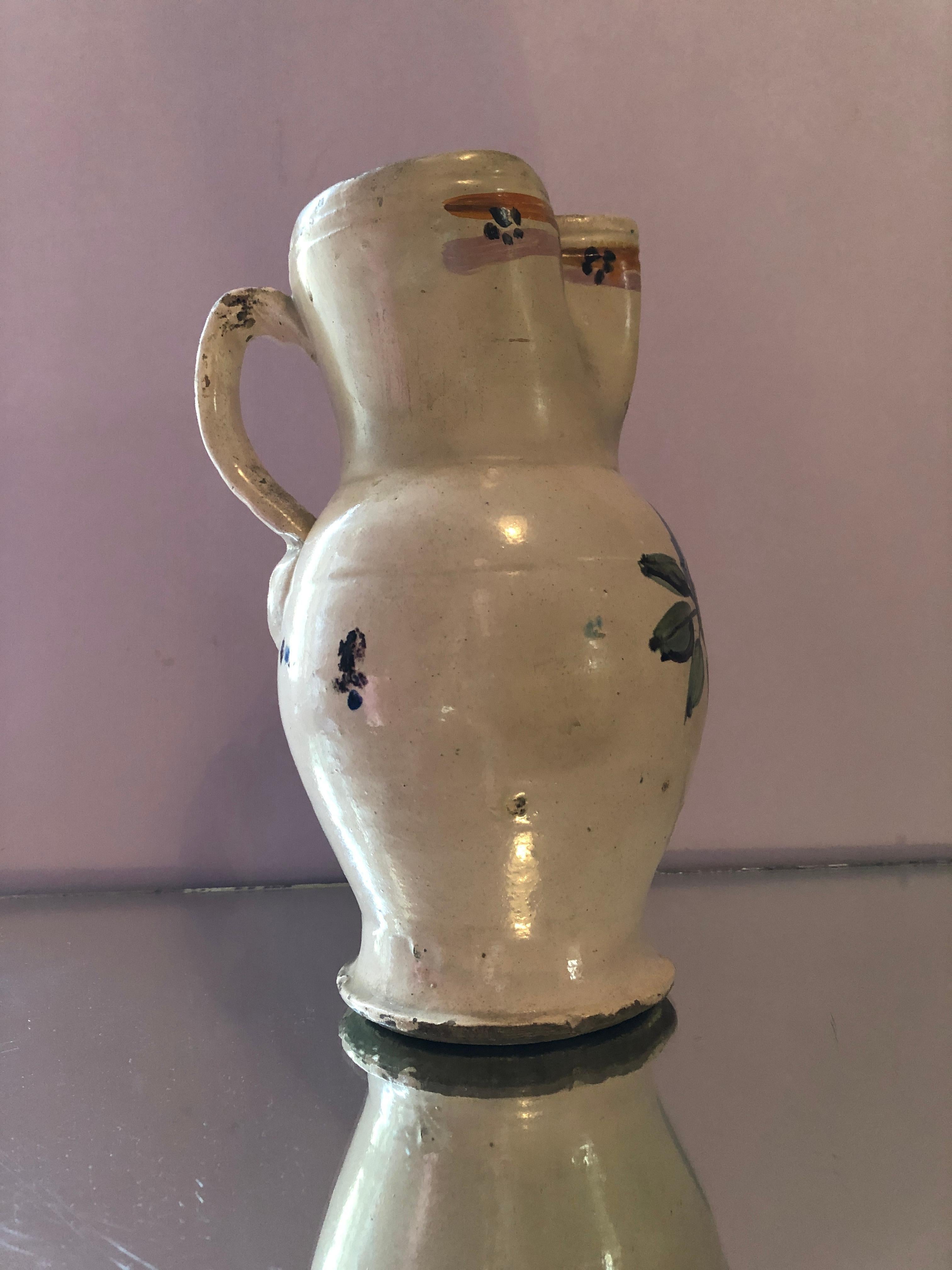 Vintage Ceramic Grottaglie Pitcher with Decorations, Italy, Late 19th Century 1