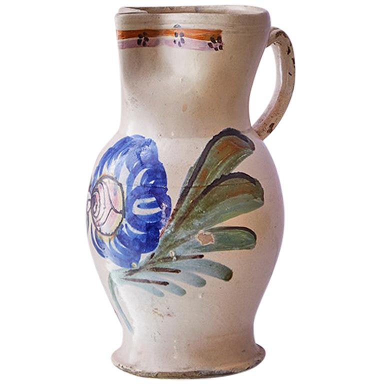 Vintage Ceramic Grottaglie Pitcher with Decorations, Italy, Late 19th Century