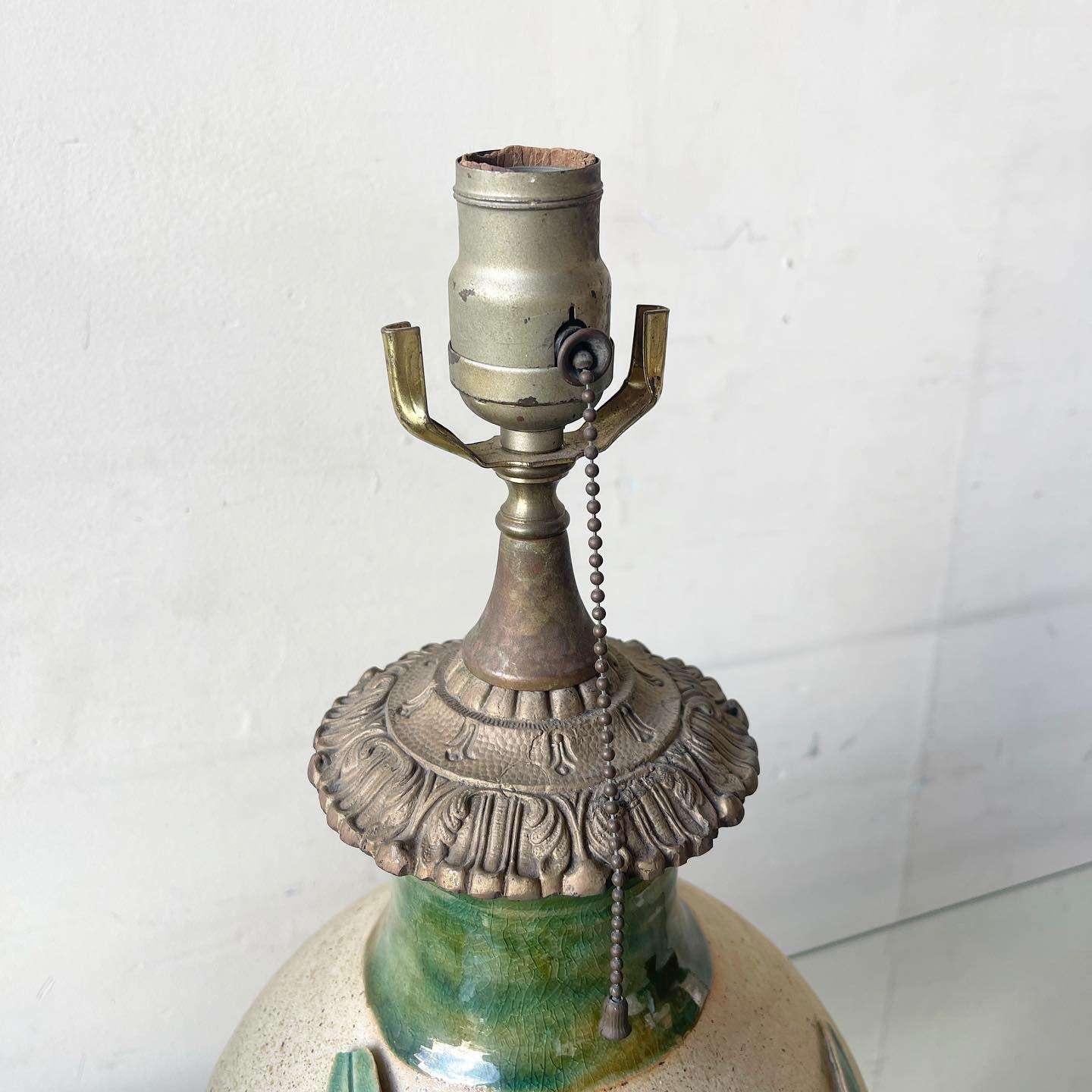 Vintage Ceramic Hand Painted and Sculpted Table Lamps With Brass Bases - a Pair For Sale 3