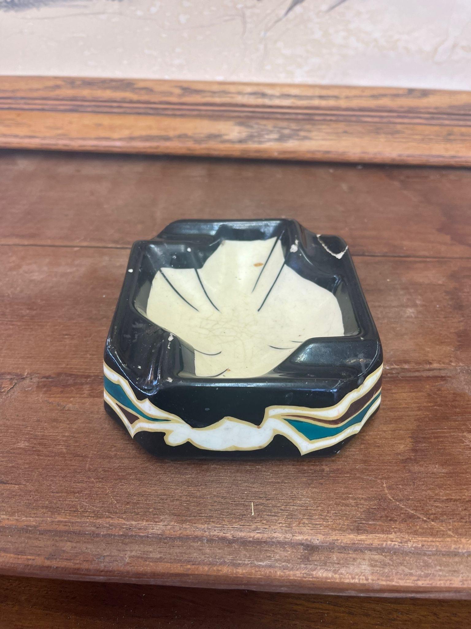 Mid-Century Modern Vintage Ceramic Hand Painted Ashtray. Imported From Holland. For Sale