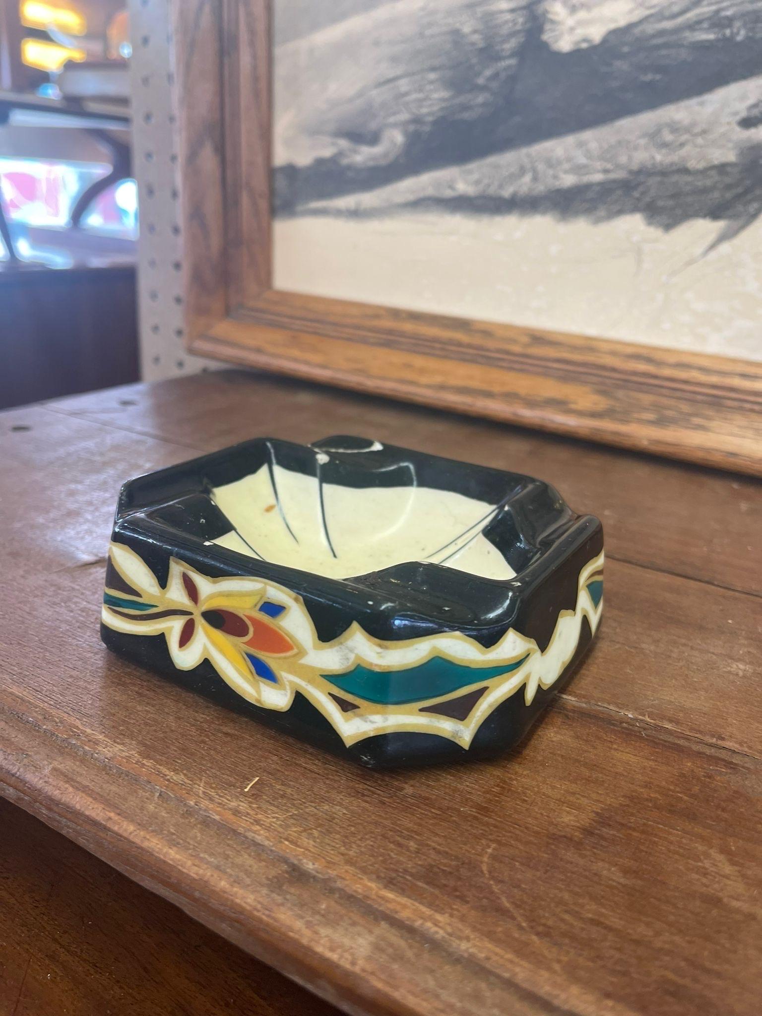 Late 20th Century Vintage Ceramic Hand Painted Ashtray. Imported From Holland. For Sale