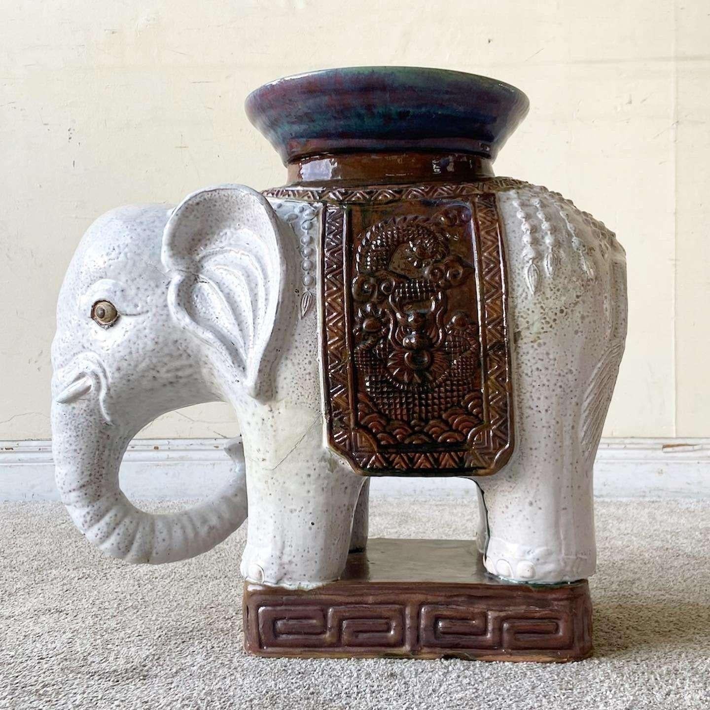 Vintage Keramik Hand bemalt Elefant Beistelltisch Skulptur im Angebot 1