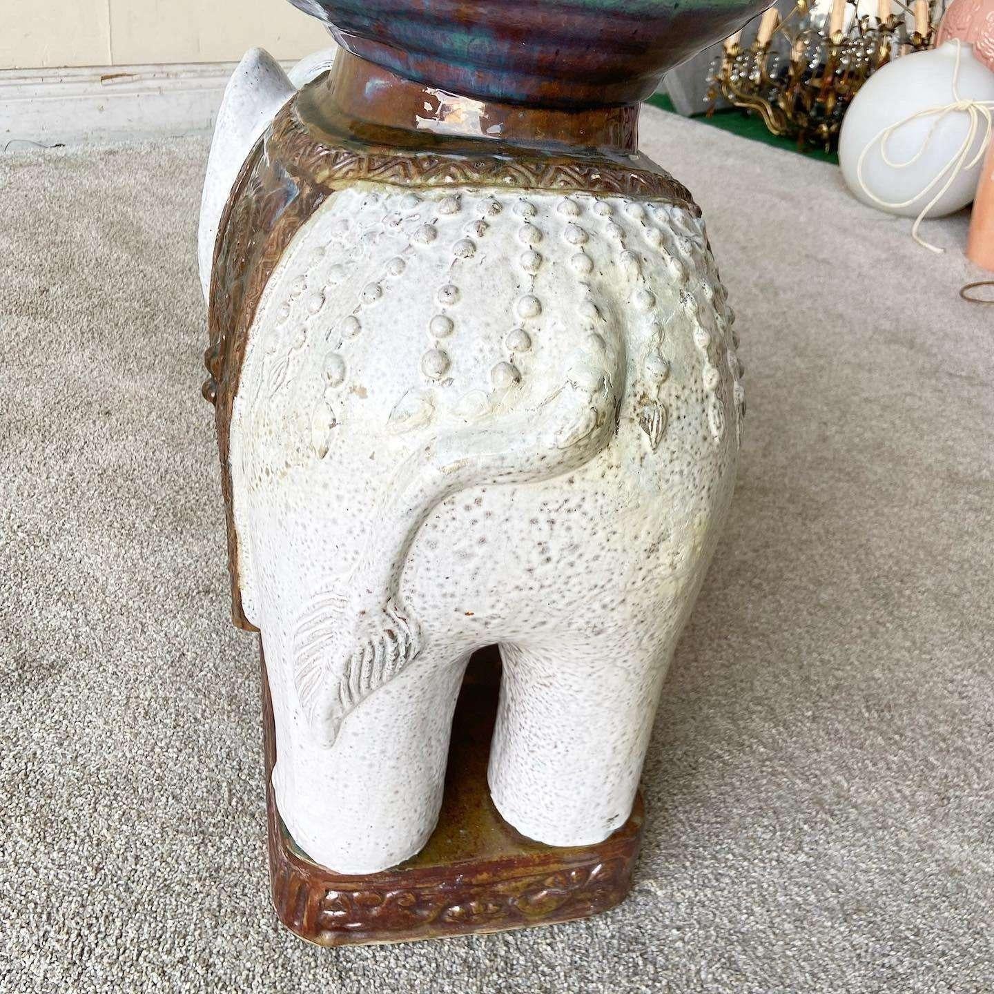 Late 20th Century Vintage Ceramic Hand Painted Elephant Side Table Sculpture For Sale