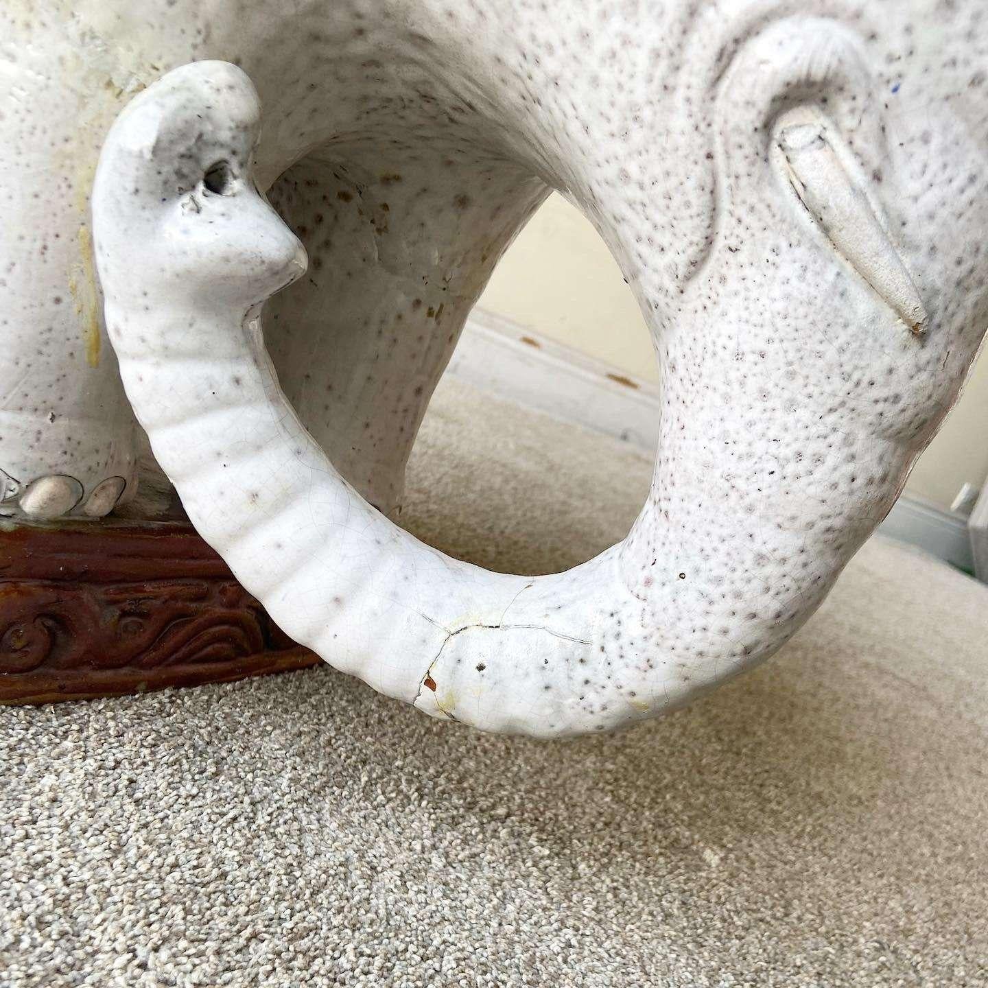 Vintage Ceramic Hand Painted Elephant Side Table Sculpture For Sale 1