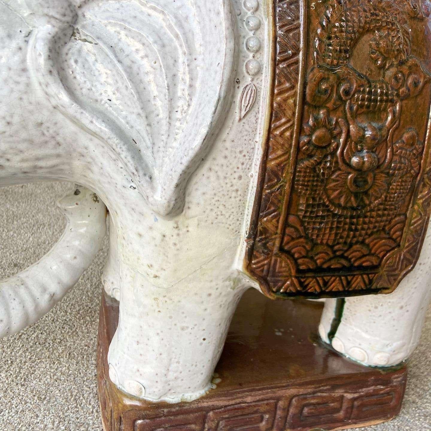 Vintage Ceramic Hand Painted Elephant Side Table Sculpture For Sale 2