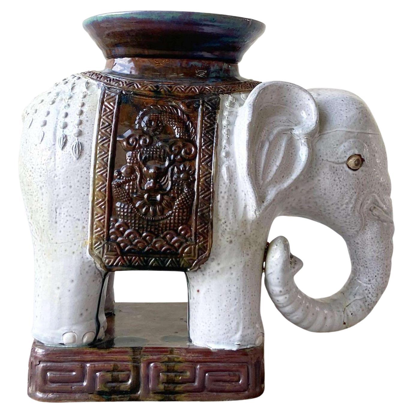 Vintage Ceramic Hand Painted Elephant Side Table Sculpture