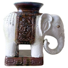 Table d'appoint éléphant vintage en céramique peinte à la main Sculpture