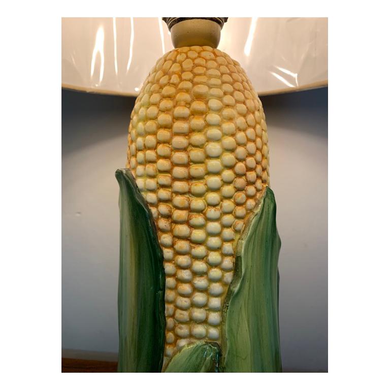 Vintage Ceramic Hand Painted Glazed Corn on the Cob Table Lamp with New Shade 2