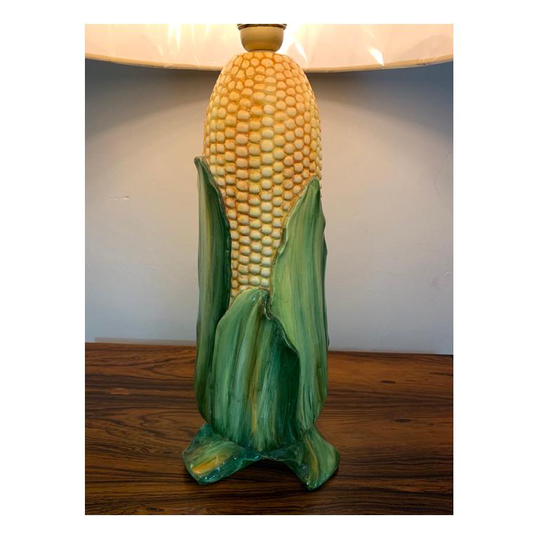 Vintage Ceramic Hand Painted Glazed Corn on the Cob Table Lamp with New Shade 3