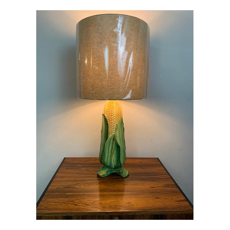 Vintage Ceramic Hand Painted Glazed Corn on the Cob Table Lamp with New Shade 4