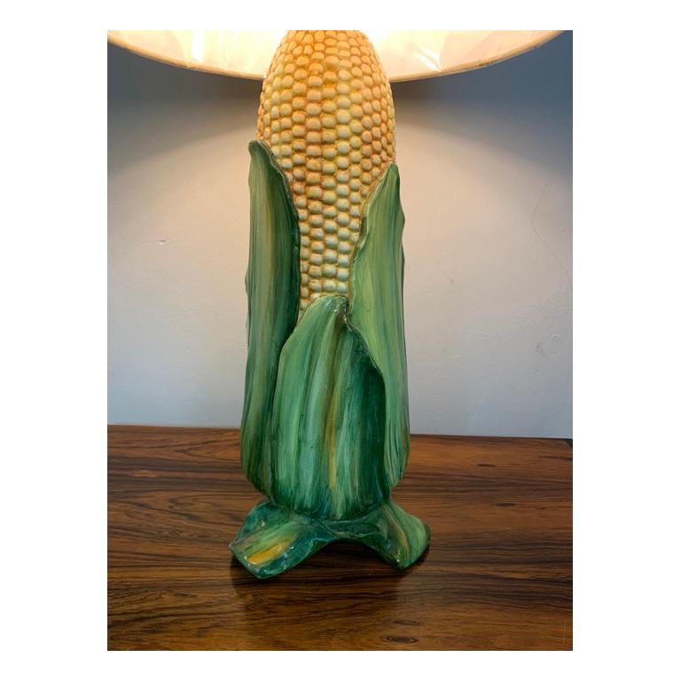 Metal Vintage Ceramic Hand Painted Glazed Corn on the Cob Table Lamp with New Shade