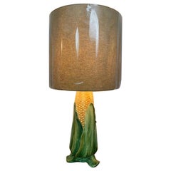 Vintage Ceramic Hand Painted Glazed Corn on the Cob Table Lamp with New Shade