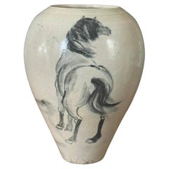 Vintage Ceramic Hand Painted Horse Vase
