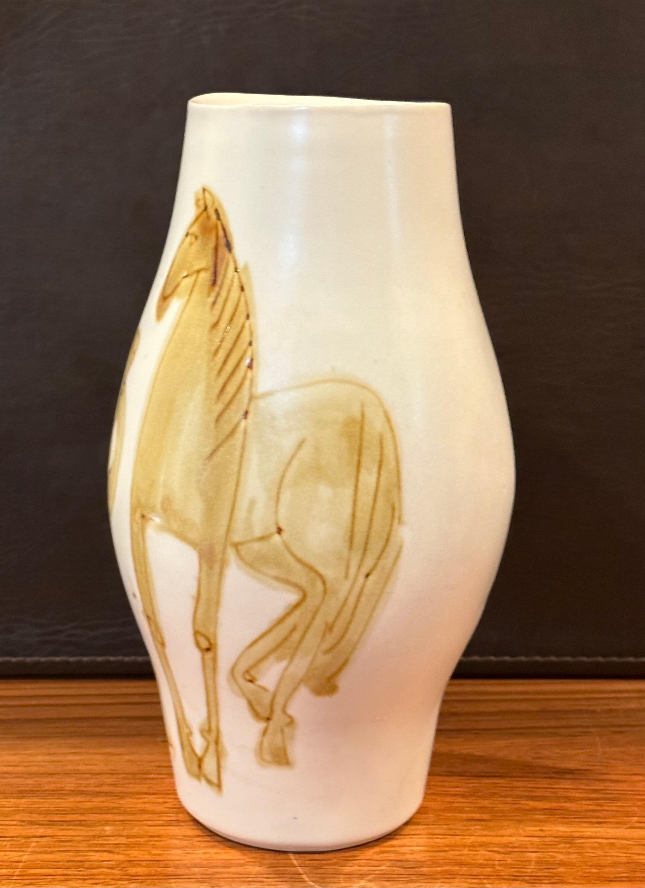 American Vintage Ceramic Hand Painted Horse Vase in the Style of Picasso For Sale
