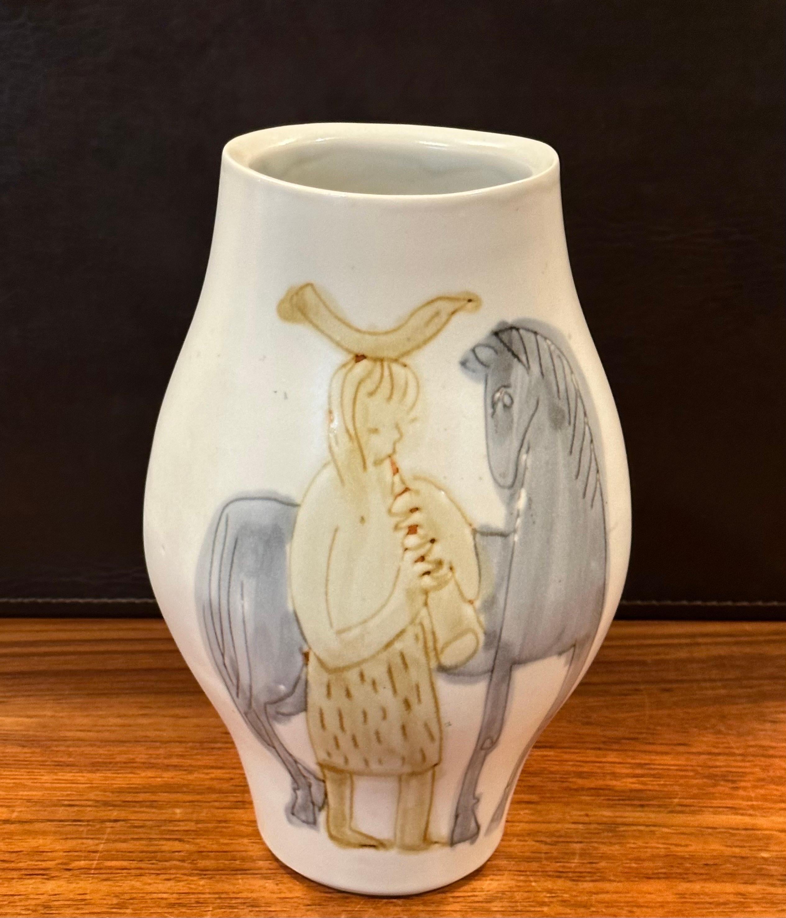 Vintage Ceramic Hand Painted Horse Vase in the Style of Picasso In Good Condition For Sale In San Diego, CA