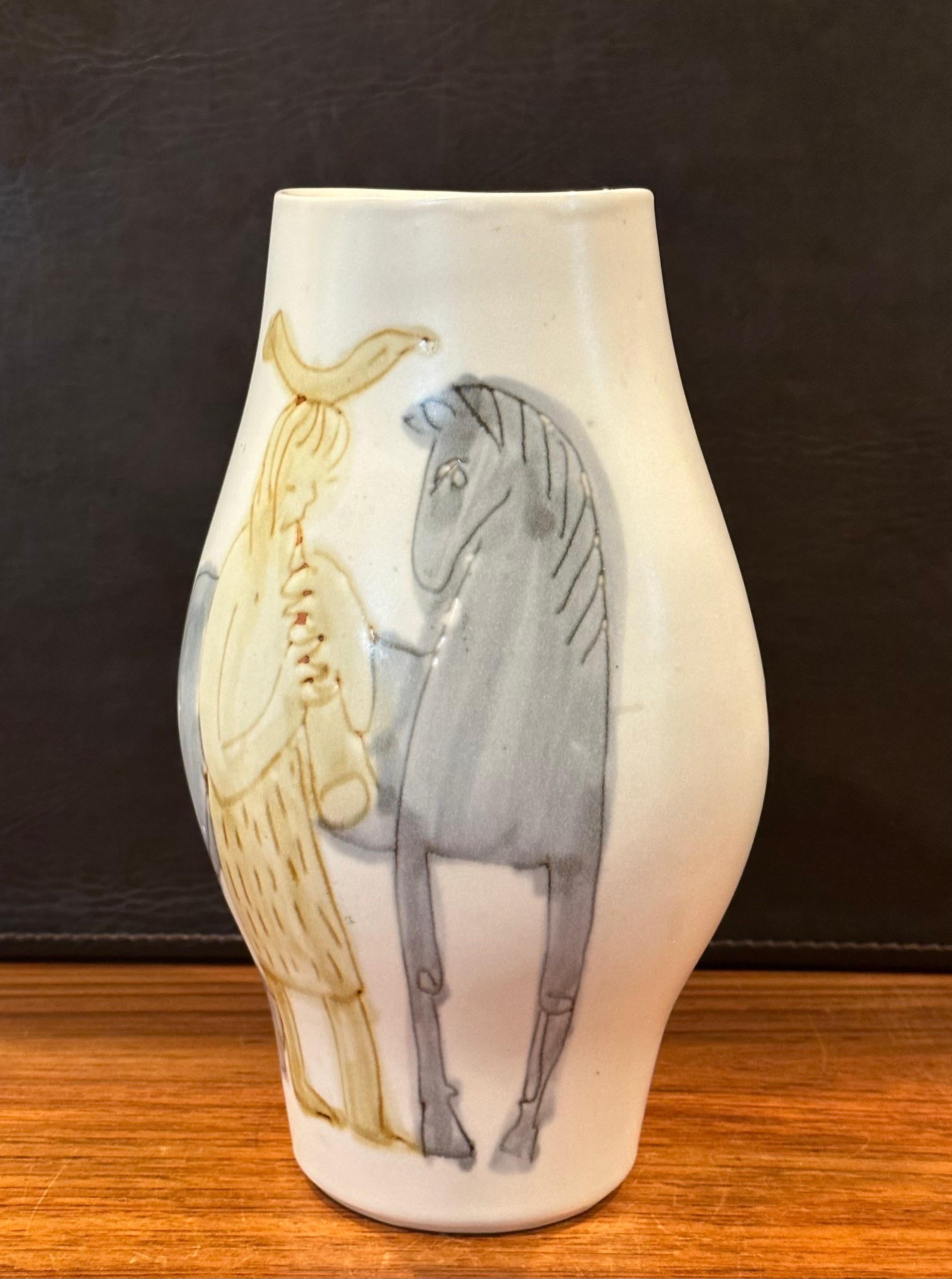 Vintage Ceramic Hand Painted Horse Vase in the Style of Picasso For Sale 1