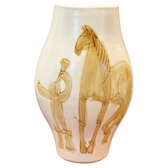 Vintage Ceramic Hand Painted Horse Vase in the Style of Picasso