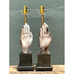 Vintage Ceramic Hand Sculpture Table Lamps - A Pair