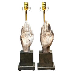 Vintage Ceramic Hand Sculpture Table Lamps - A Pair