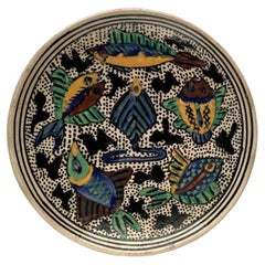 Vintage-Wandteller mit Fischmotiv aus Keramik, handbemalt, 1970er Jahre