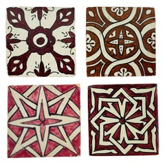 Vintage Ceramic Handpainted Moroccan Coaster or Tile, Set of 4