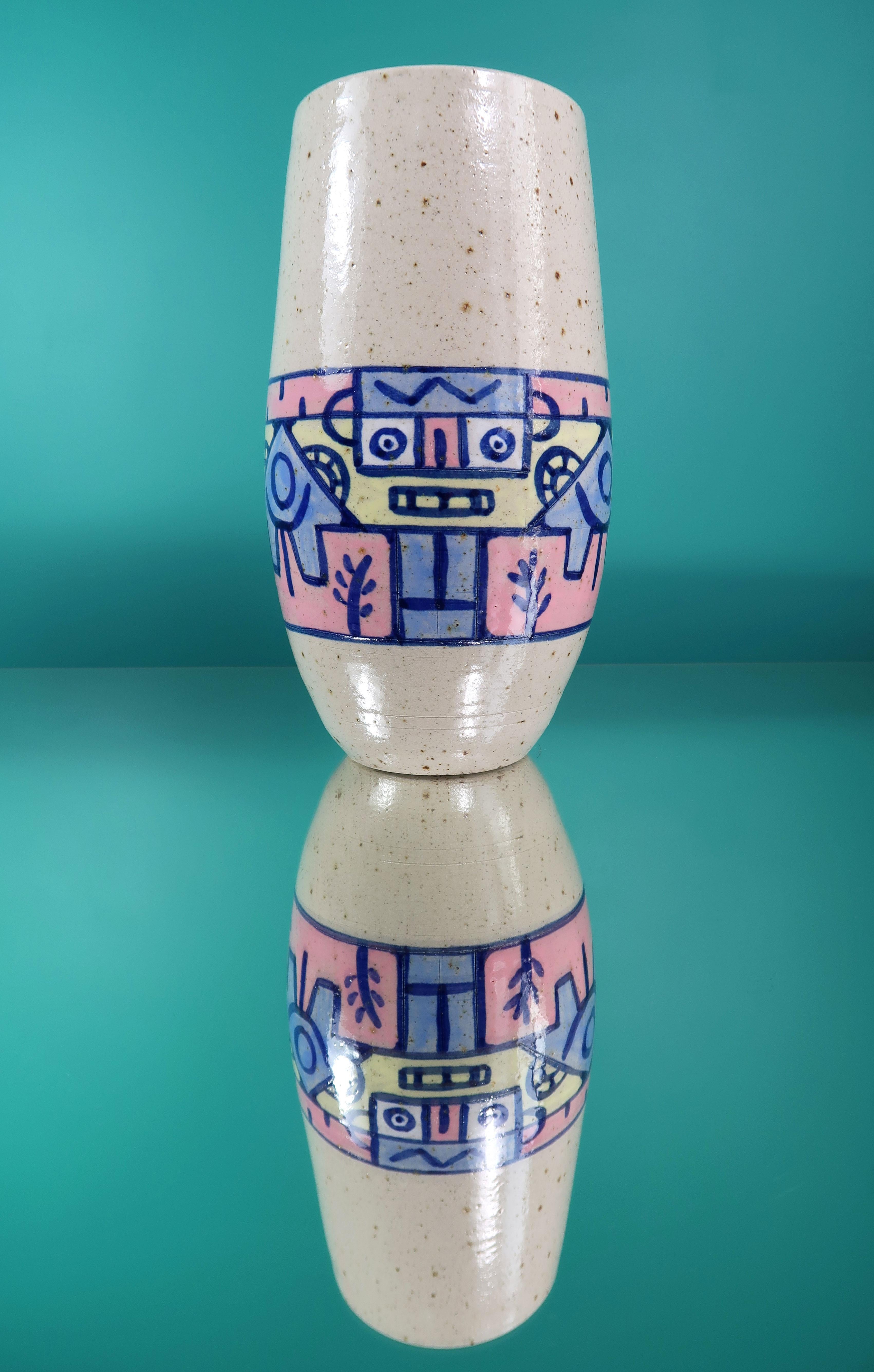 European Large Néstor Post-Modern Hand Painted Ceramic Vase, 1990 For Sale