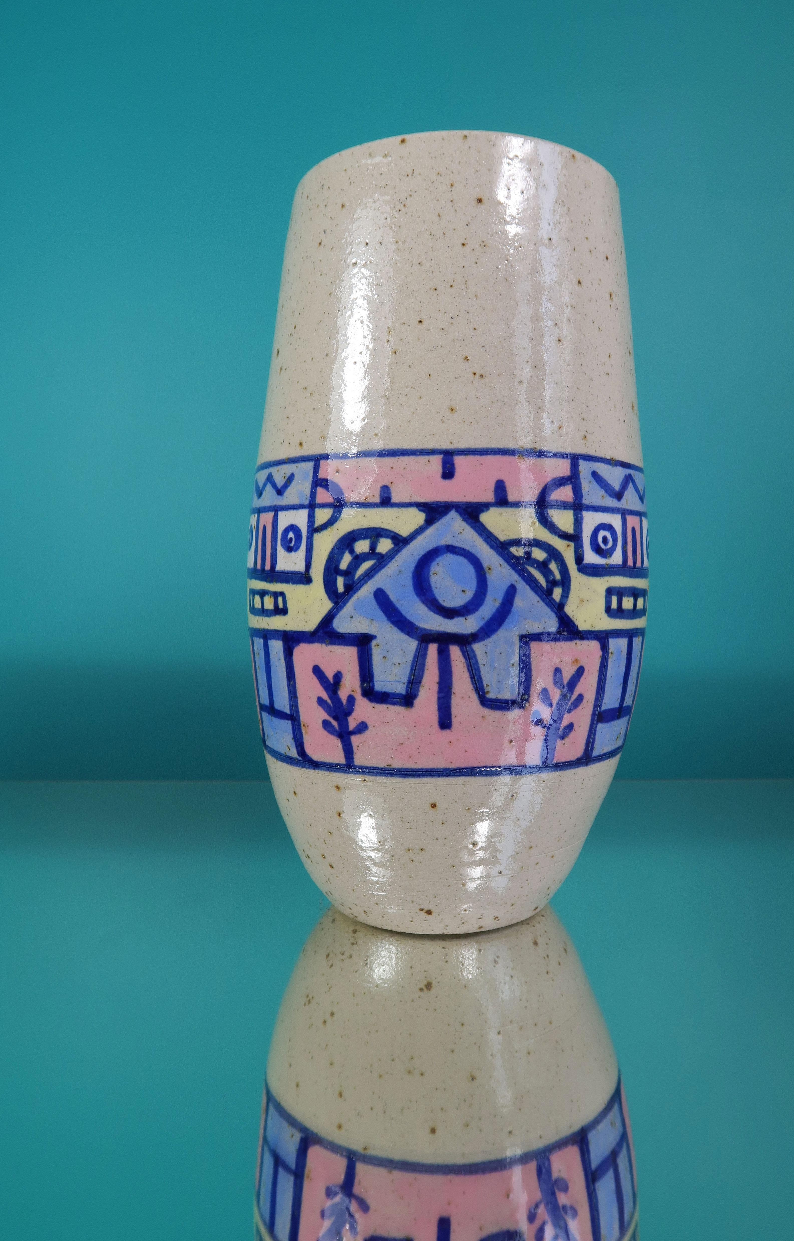 Glazed Large Néstor Post-Modern Hand Painted Ceramic Vase, 1990 For Sale