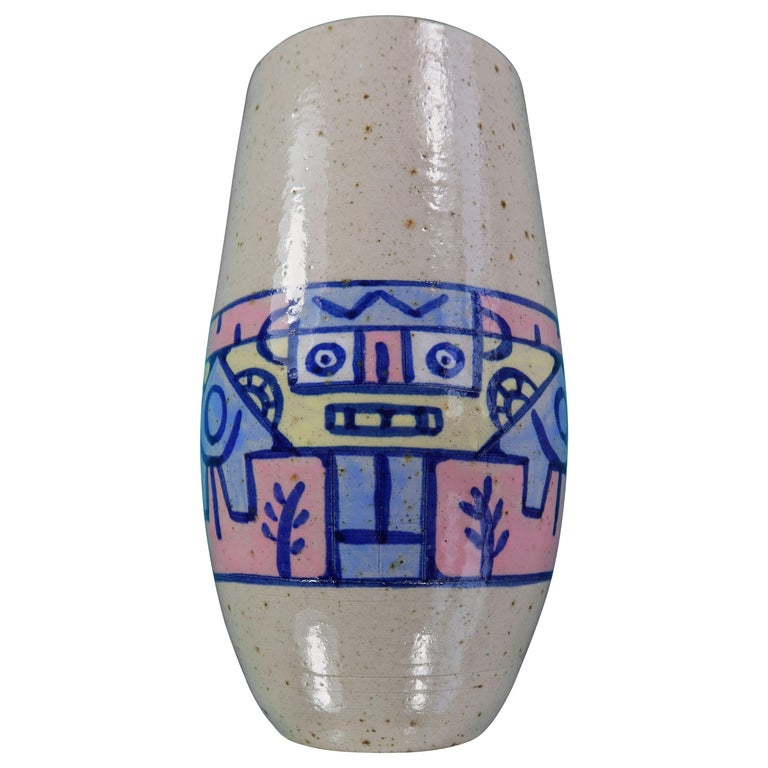 Vintage Ceramic Hand Painted Vase by Néstor, 1990 For Sale at 1stDibs