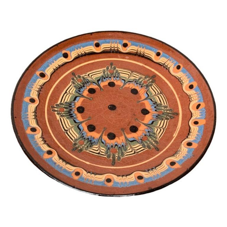 Piatto da parete in ceramica vintage dipinto a mano, anni '70