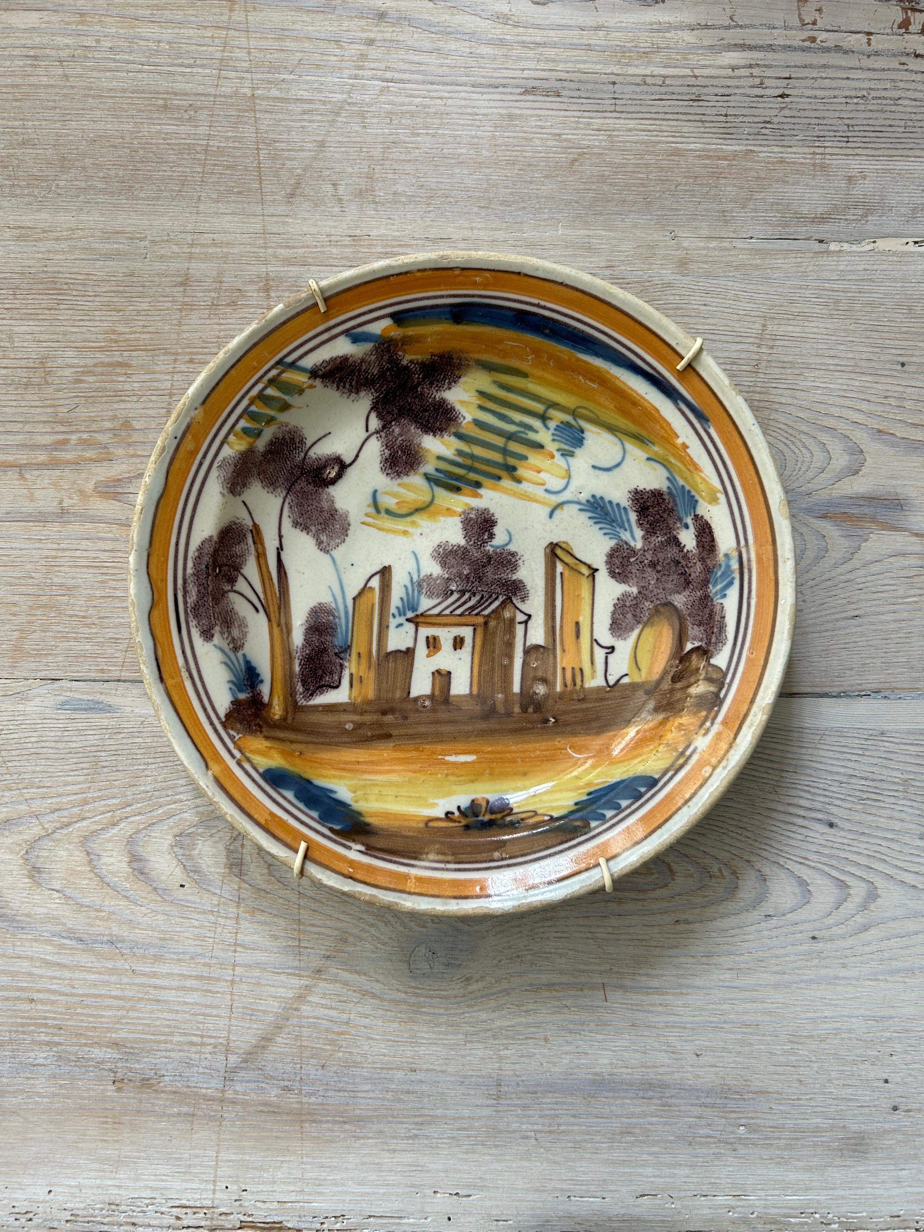 Glazed Vintage Ceramic Hanging Platter in Yellow and Orange, Germany, 20th Century For Sale