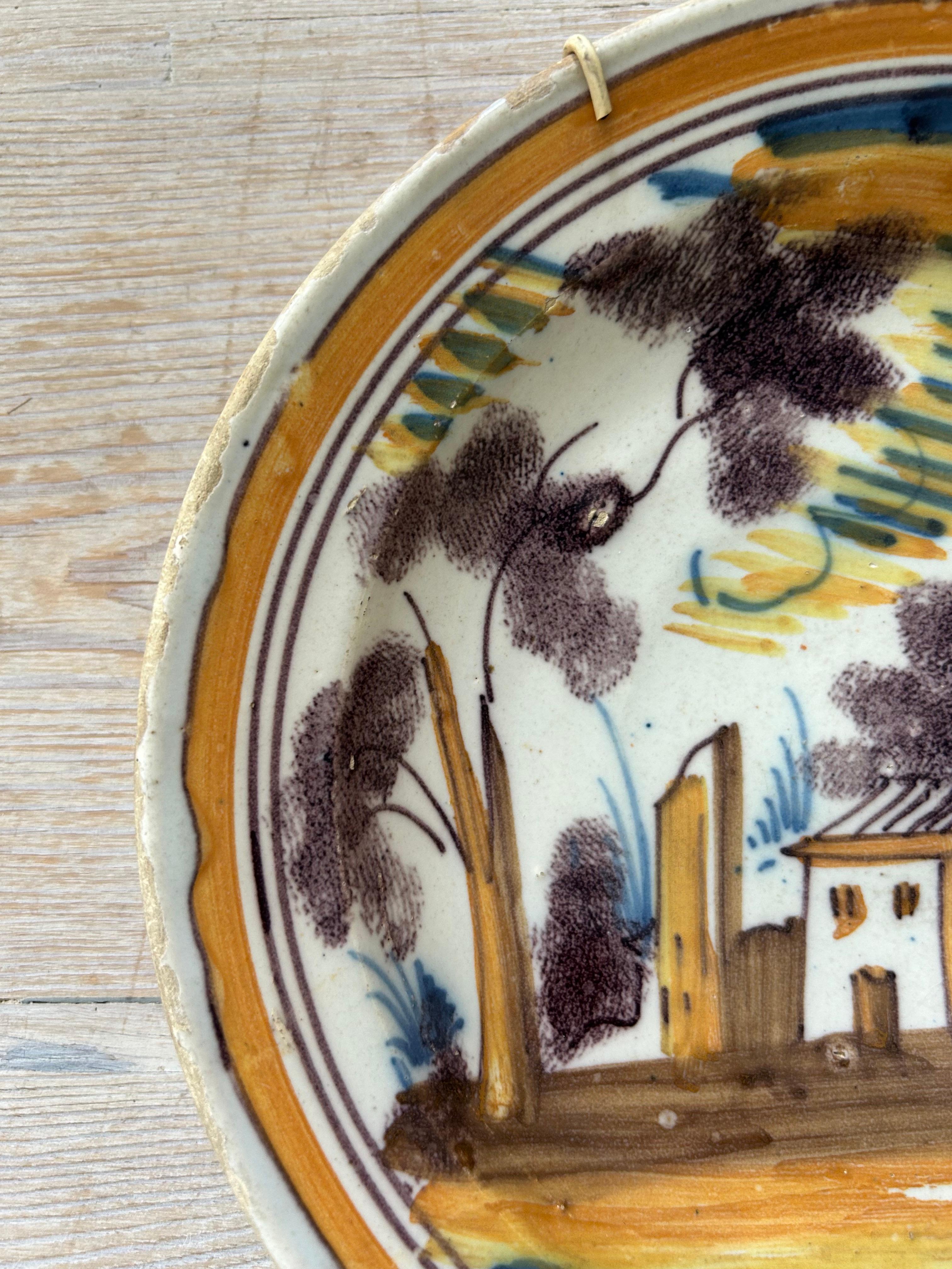 Vintage Keramik Hängeteller in Gelb und Orange, Deutschland, 20. (20. Jahrhundert) im Angebot