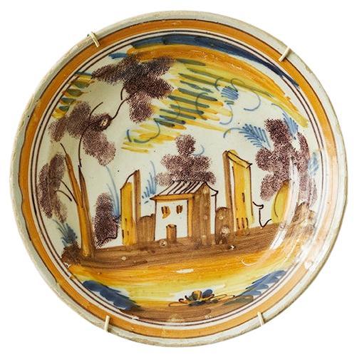 Vintage Keramik Hängeteller in Gelb und Orange, Deutschland, 20.