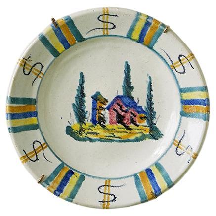 Vintage Ceramic Hanging Platter with Graphic Decorations, Italy, 20th Century For Sale