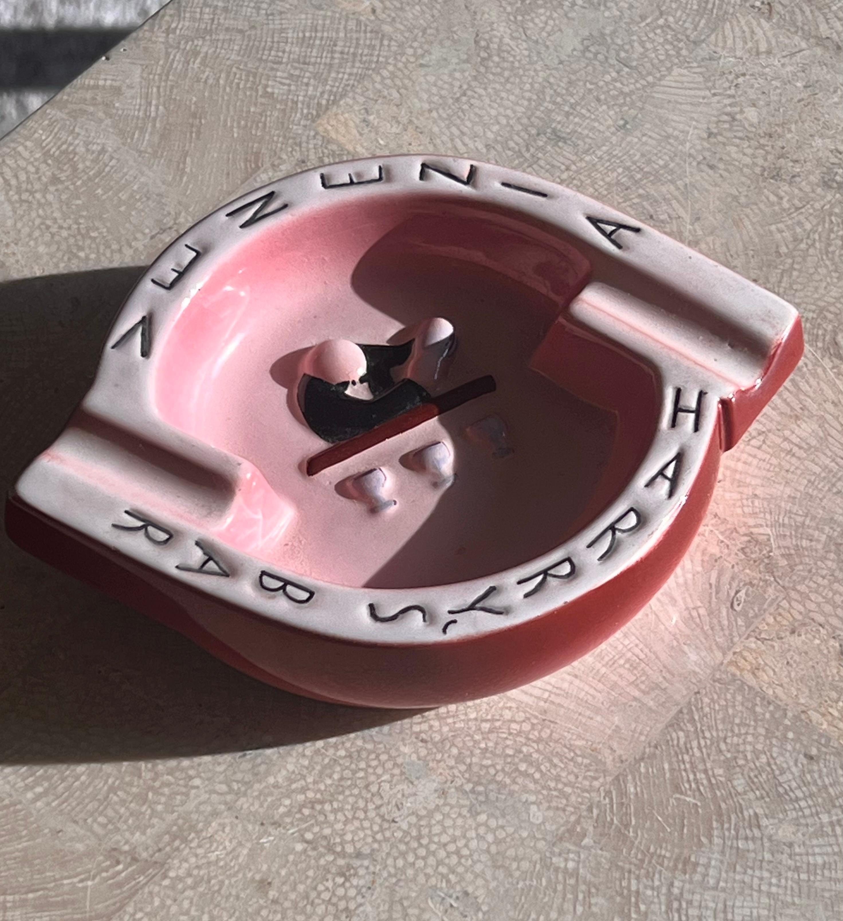 Mid-Century Modern Vintage ceramic “Harry’s Bar” Venezia pink ashtray, Italy mid 20th century
