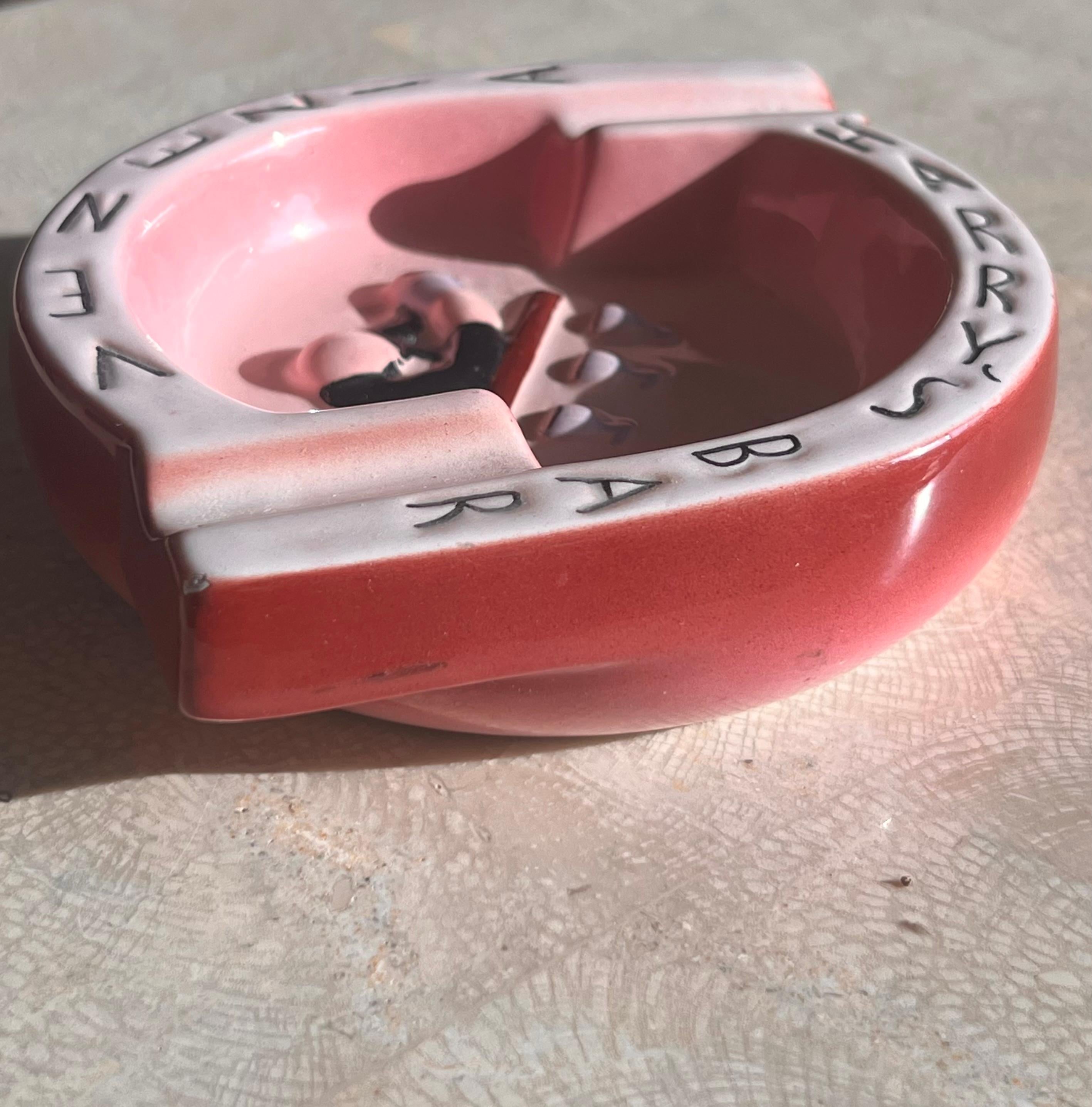 Glazed Vintage ceramic “Harry’s Bar” Venezia pink ashtray, Italy mid 20th century