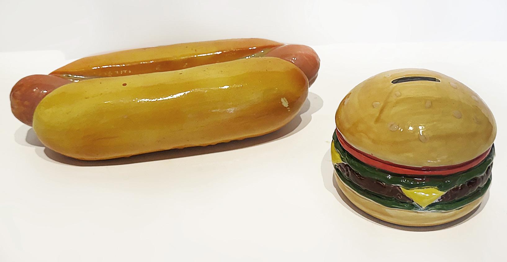 Vintage Ceramic Hot Dog and Hamburger Banks, Set of Two For Sale 2