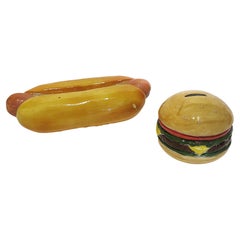 Bancos de cerámica vintage para perritos calientes y hamburguesas, set de dos