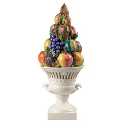 Vintage Ceramic Italian Centerpiece Vase with Fruit and Flowers
