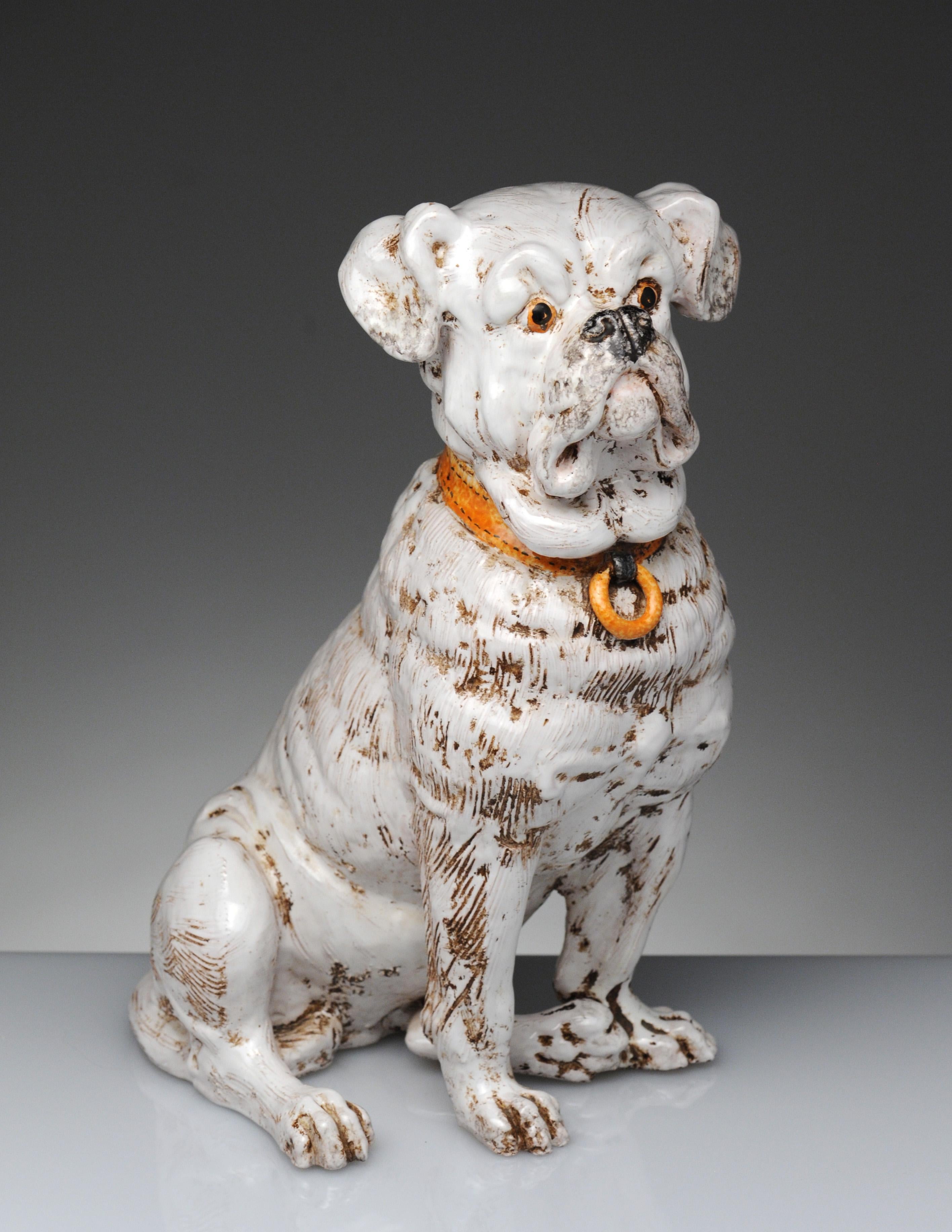 Wonderful hand painted Italian ceramic dog sculpture. Dog measures 17