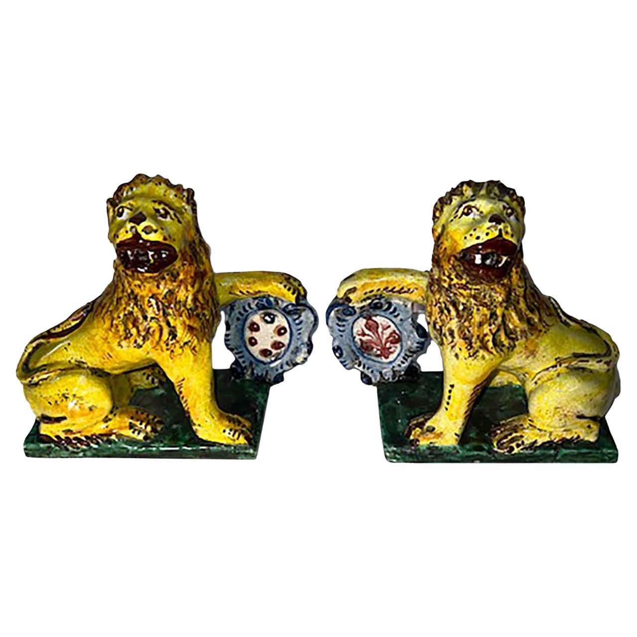 Vintage Ceramic Italian Lions, A Pair For Sale