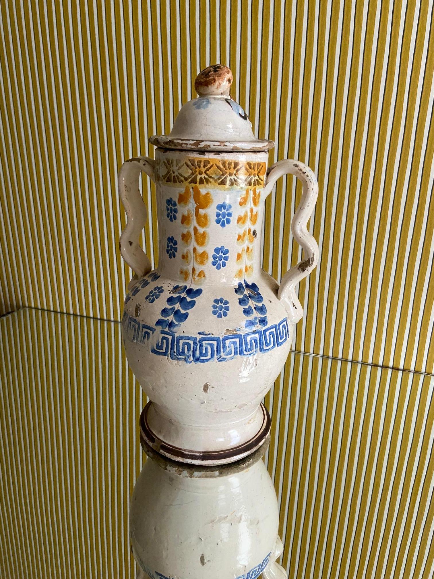 Vintage Ceramic Jar with Handles and Decorations, Italy, Late 19th Century In Good Condition In Copenhagen K, DK
