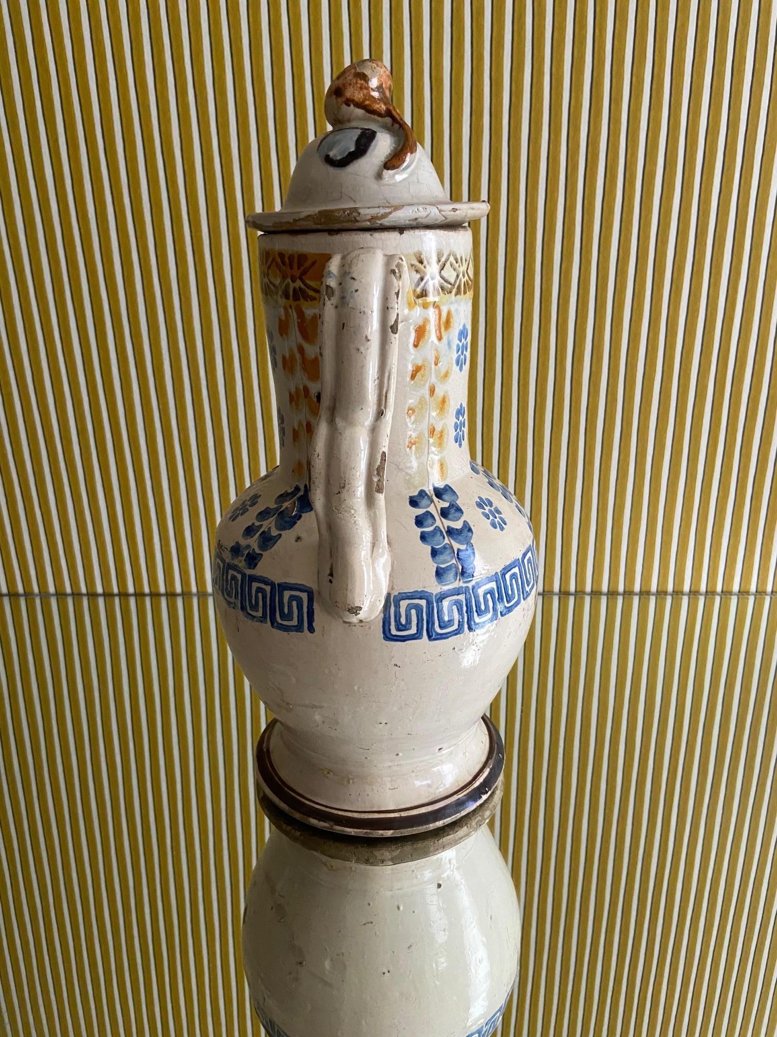 Vintage Ceramic Jar with Handles and Decorations, Italy, Late 19th Century 1