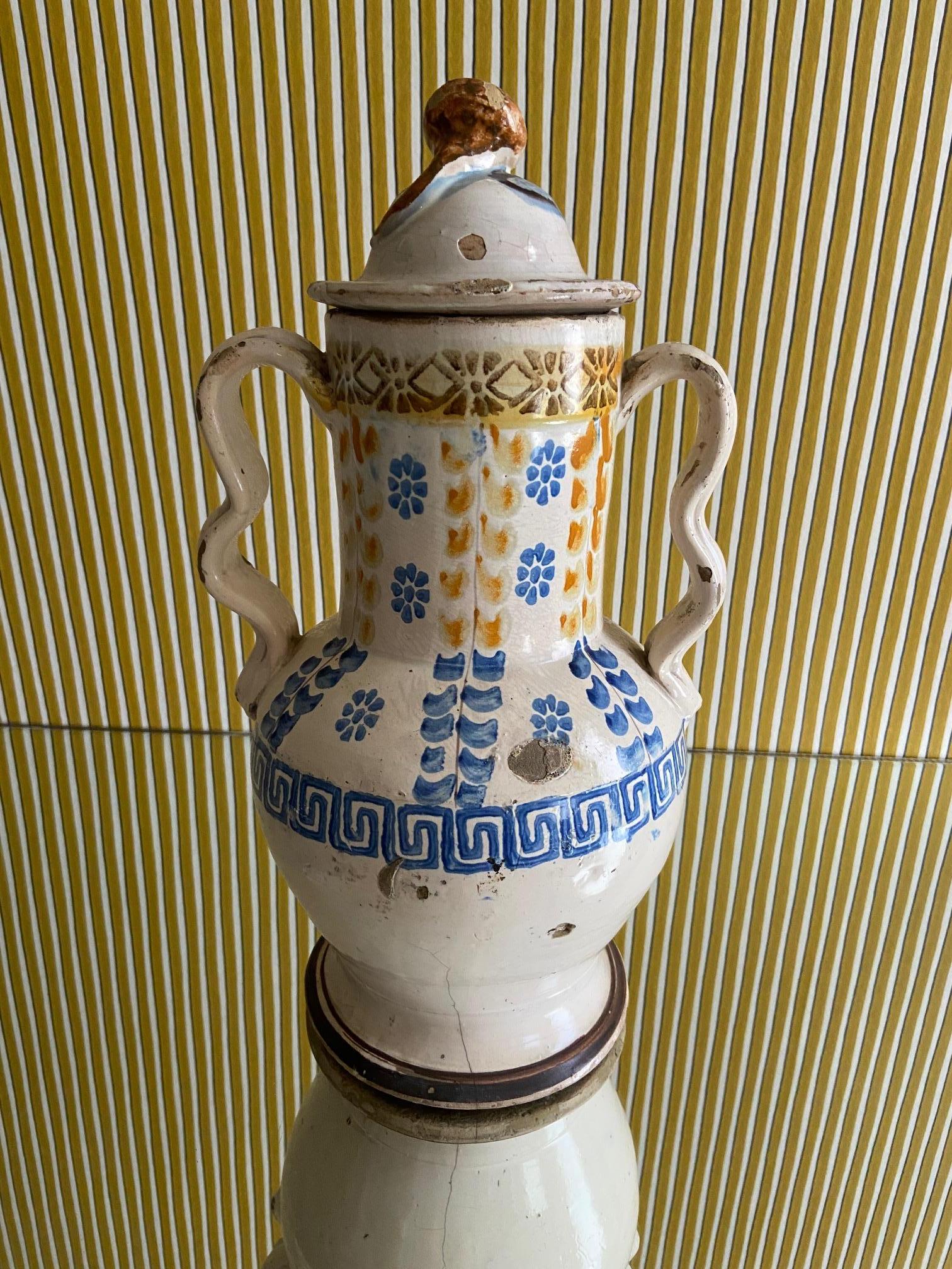 Vintage Ceramic Jar with Handles and Decorations, Italy, Late 19th Century 2